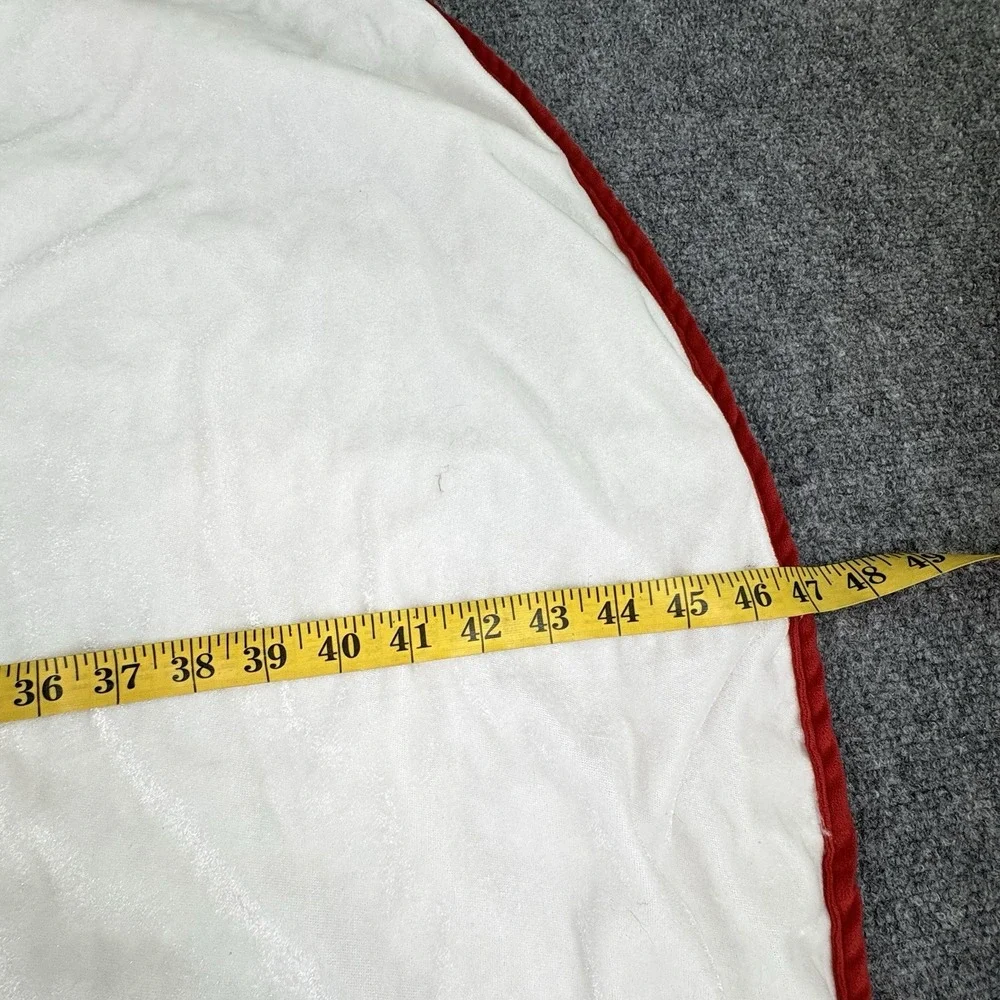 Y2K Christmas Tree Skirt Appliqued Embroidered Red Velvet White Santa Sleigh 47